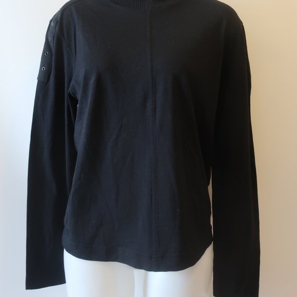 Womens John Bartlett Black Wool Blend Mixed Media Turtleneck Sweater L * - Picture 6 of 11